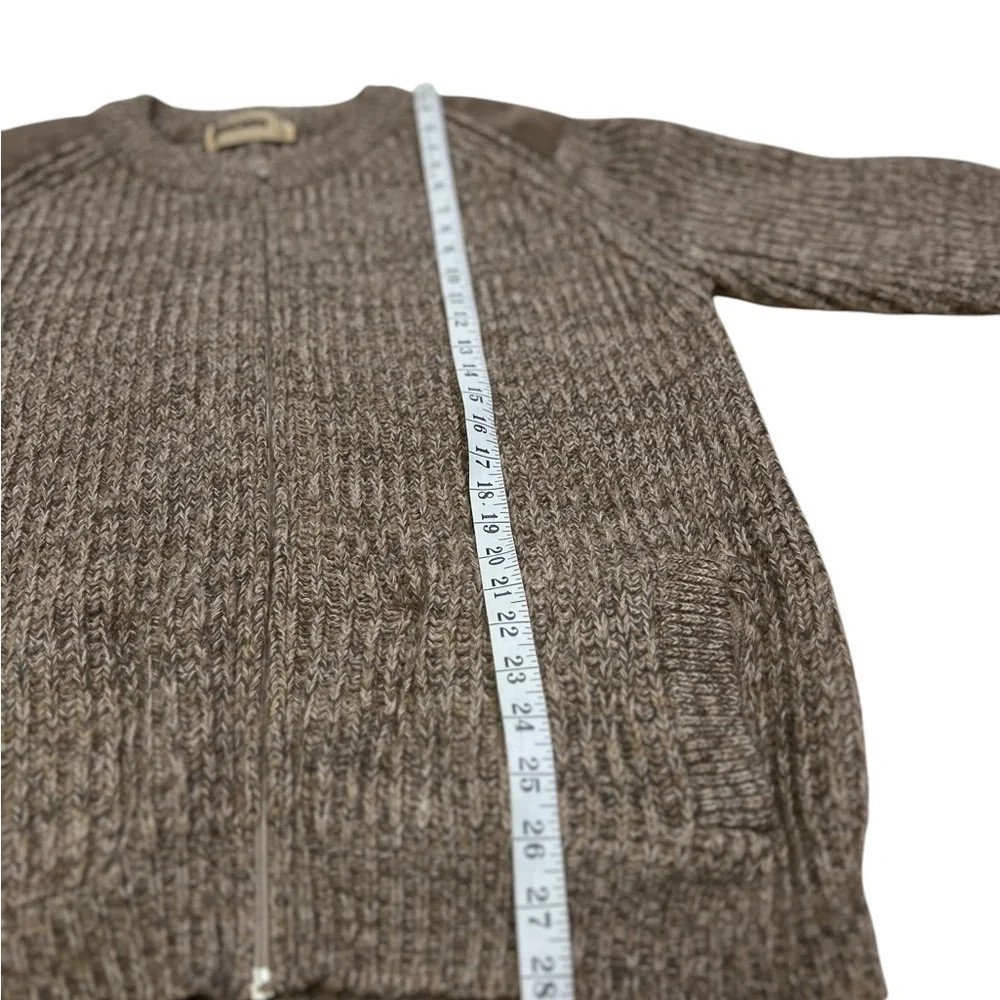 Brenire Scotland Mens Sweater Size L Full Zip 100% Wool Suede Patches Pockets - Picture 8 of 8